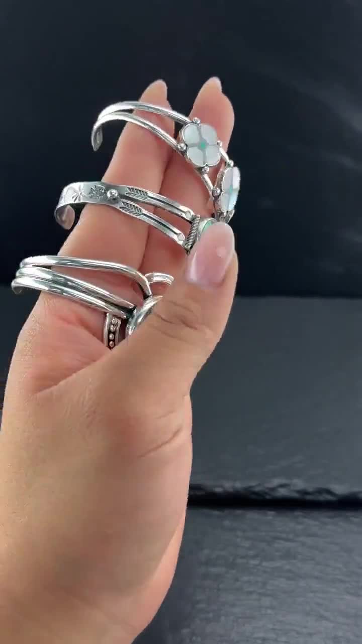 Sterling Silver Cuff Bracelet: Zuni Inlay With Mother of Pearl - 5